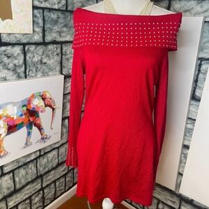 Christmas Red Sweater Dress With Bling